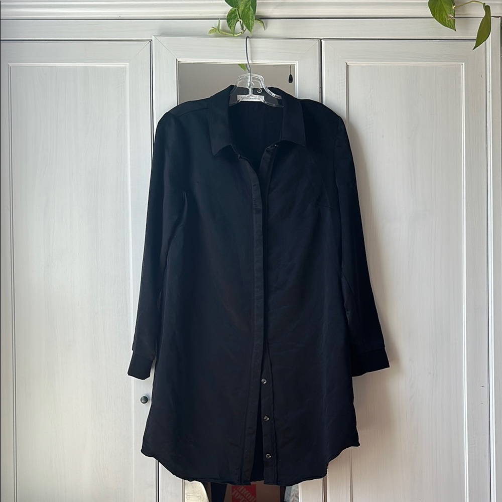 BCBG black satin shirt-dress